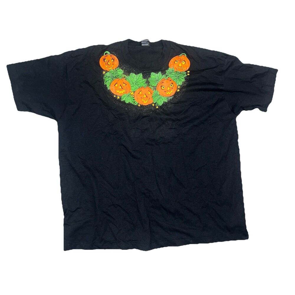 VTG Happy Halloween Pumpkin Shirt Black Sz XXXL 90s Graphic Tee Fall Spooky USA
